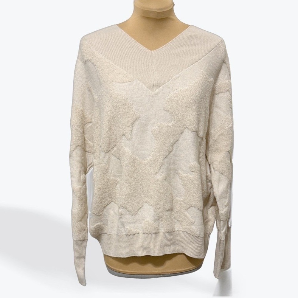 Tricot Chic‎ Cream Textured V Neck Sweater Long Sleeve Made in Italy
